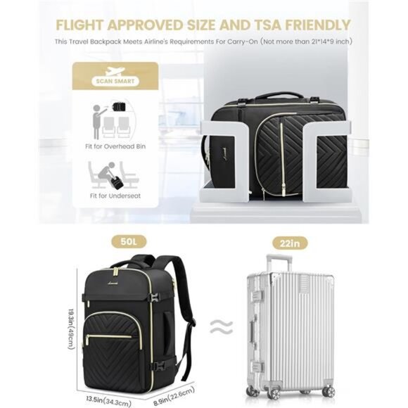 LOVEVOOK Large Travel Backpack for Women, 50L Carry on Backpack for Airplanes, main image 7